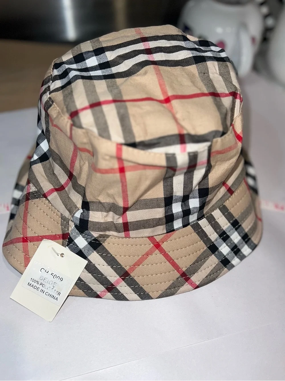 NWT Reversible Tan Plaid & Black Canvas Bucket Hat Fall Streetwear